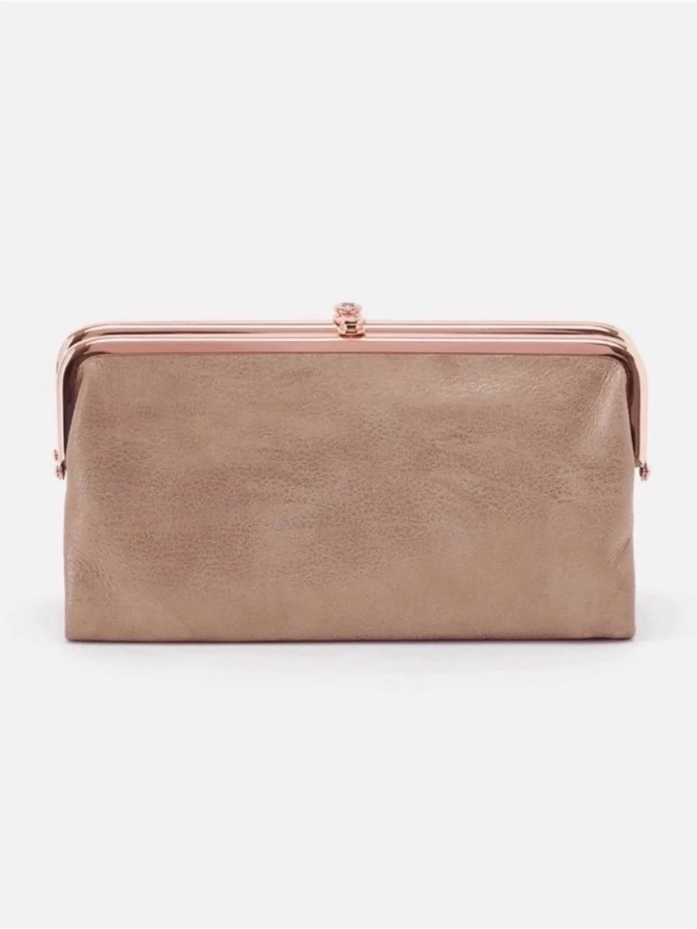Hobo Lauren Clutch Wallet, Double Kisslock, Blush Leather, Rose Gold Hardware